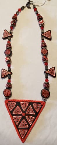 Used Handmade Polymer Clay Millefiori Red Triangle Design Necklace - Image 1