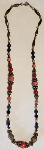 Genuine Ladies Handmade Silver Tone and Red Chips Beaded Necklace - Thumbnail 2