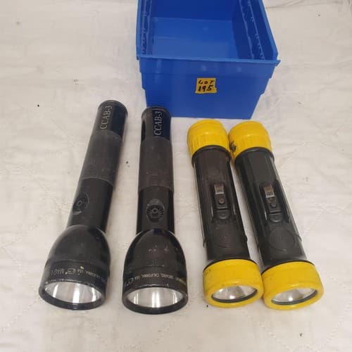 Lot of 4 Fulton Permissible Electric Flashlight & Maglite flashlight LOT-195 - Image 1