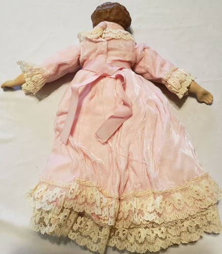 Vintage Beautiful Porcelain Girl Doll Painted Face Hoop Skirt Pink Dress - Thumbnail 2
