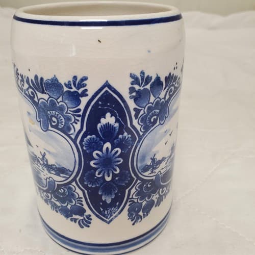 Delft Blue Windmill & Sailboat Hand Painted Beer Mug Stein - Thumbnail 3
