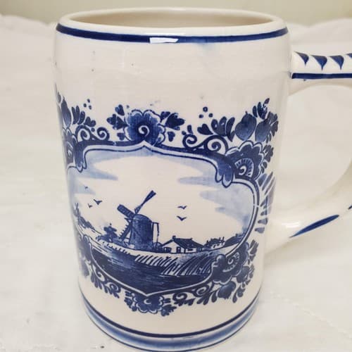 Delft Blue Windmill & Sailboat Hand Painted Beer Mug Stein - Thumbnail 4