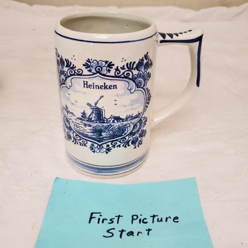 Heineken Delft Blue Holland Hand Painted Ceramic Beer Mug Stein - Image 1