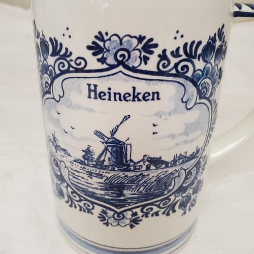 Heineken Delft Blue Holland Hand Painted Ceramic Beer Mug Stein - Thumbnail 2