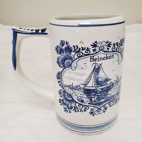 Heineken Delft Blue Holland Hand Painted Ceramic Beer Mug Stein - Thumbnail 3