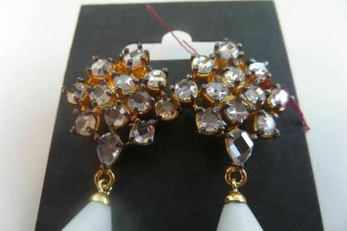 Solid White & Smoky Sparkle Gem Teardrop Gold Tone Earrings - Thumbnail 2