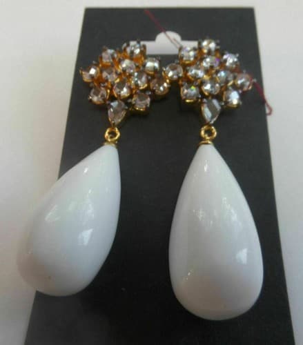 Solid White & Smoky Sparkle Gem Teardrop Gold Tone Earrings - Thumbnail 3