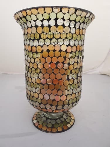 Hurricane Glass Vases Mirrored Mosaic Multicolor Candle Holder - Thumbnail 2