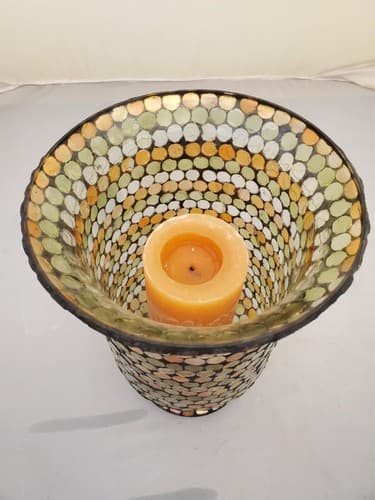 Hurricane Glass Vases Mirrored Mosaic Multicolor Candle Holder - Thumbnail 3