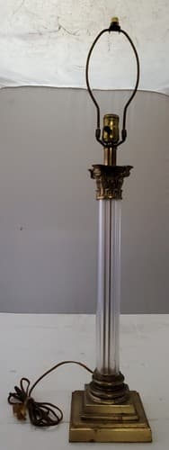 Vintage Brass Clear Crystal Mid Century Modern Electric Table Lamp Light - Image 1