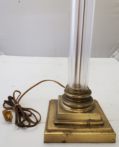 Vintage Brass Clear Crystal Mid Century Modern Electric Table Lamp Light - Thumbnail 2