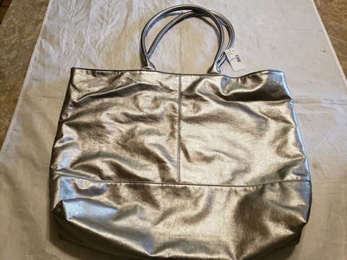 Used Saks Fifth Avenue Silver Color Tote Women Bag & Handbag. - Image 1