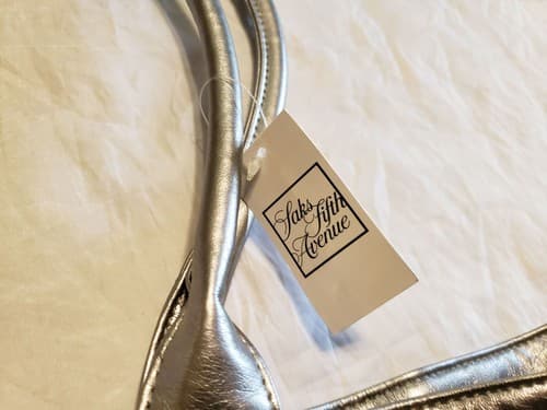 Used Saks Fifth Avenue Silver Color Tote Women Bag & Handbag. - Thumbnail 4