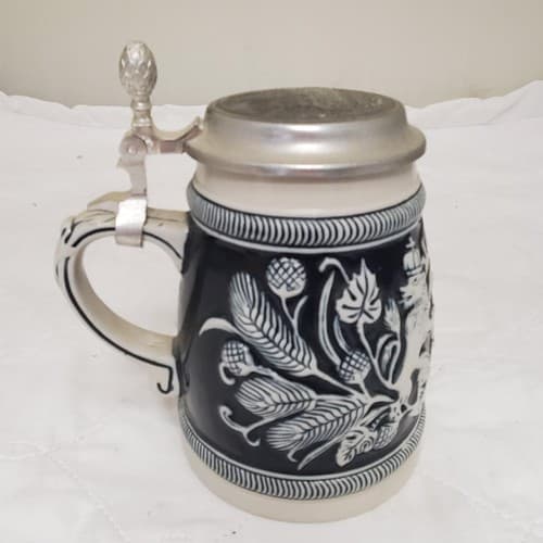 Handcrafted German Hopfen Und Malz Traditional Ceramic Beer Stein with Lid - Thumbnail 4