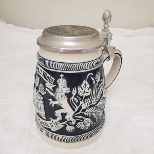Handcrafted German Hopfen Und Malz Traditional Ceramic Beer Stein with Lid - Thumbnail 6