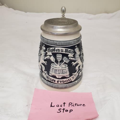 Handcrafted German Hopfen Und Malz Traditional Ceramic Beer Stein with Lid - Thumbnail 9