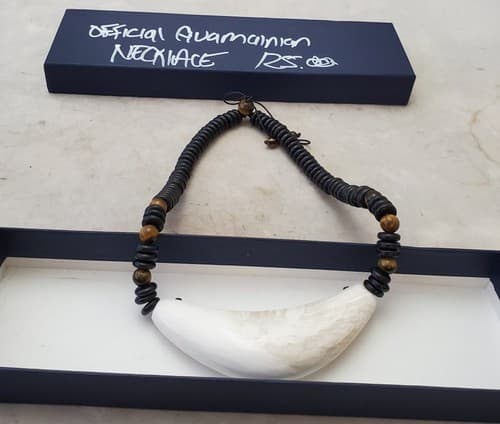 Handmade Guatamalian Necklace with Large White Stone and Black Beads - Image 1