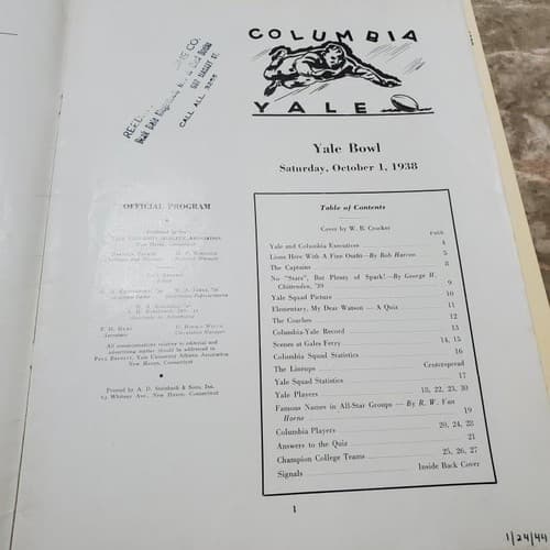 FOOTBALL Columbia vs. Yale GAME Official Program October, 1 1938 - Thumbnail 4
