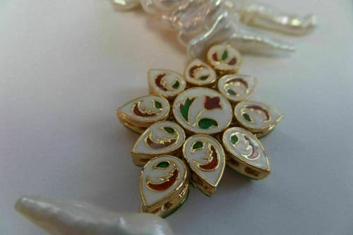 Glamorous Elongated Pearl Reversible & Adjustable Gold Yarn Necklace - Thumbnail 5