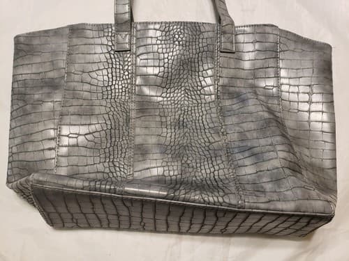 Neiman Marcus Pattern Faux Leather Shoulder Tote Snap Shopper Silver Women Bag - Thumbnail 2