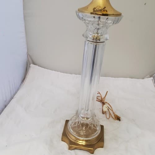 Vintage Solid Cut Crystal Glass And Brass Table Lamps A9 - Thumbnail 3