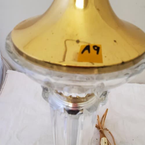 Vintage Solid Cut Crystal Glass And Brass Table Lamps A9 - Thumbnail 2