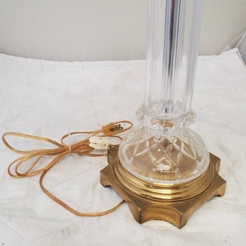 Vintage Solid Cut Crystal Glass And Brass Table Lamps A9 - Thumbnail 7
