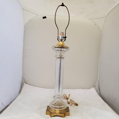 Vintage Solid Cut Crystal Glass And Brass Table Lamps A9 - Thumbnail 6