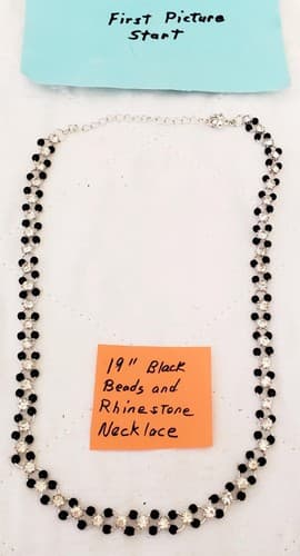 19" Black Beads and Rhinestone Link Chain Necklace - Image 1