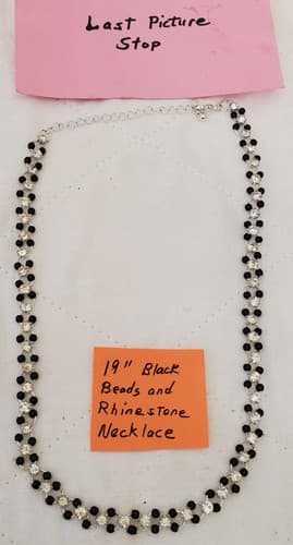 19" Black Beads and Rhinestone Link Chain Necklace - Thumbnail 5