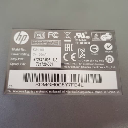 HP 672647-003 KU-1156 Wired Standard USB Desktop Keyboard - Black - Thumbnail 3