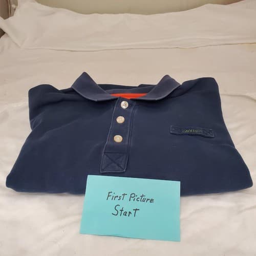 Orvis Men's Blue Short Sleeve Size L-T Polo Shirt with Orange Collar - Image 1