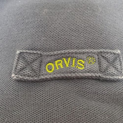 Orvis Men's Blue Short Sleeve Size L-T Polo Shirt with Orange Collar - Thumbnail 2
