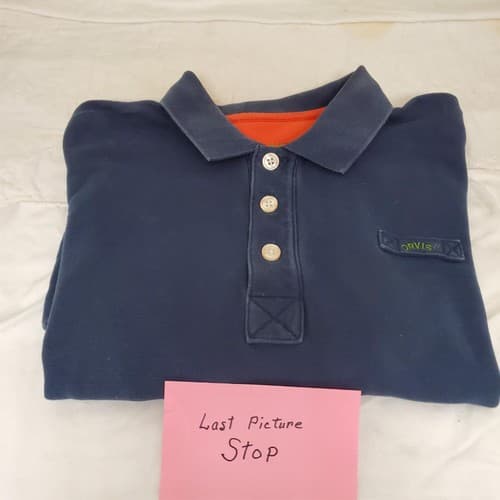Orvis Men's Blue Short Sleeve Size L-T Polo Shirt with Orange Collar - Thumbnail 8