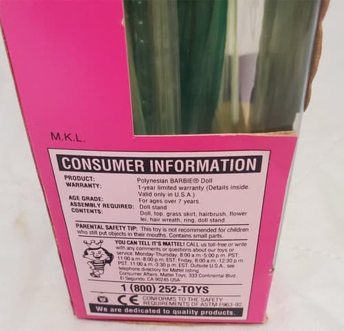 1994 Mattel Special Edition Dolls of the World Collection Polynesian Barbie Doll - Thumbnail 4