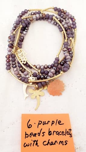 Lot of 6 Purple Beads Bracelet with Charms - Thumbnail 3
