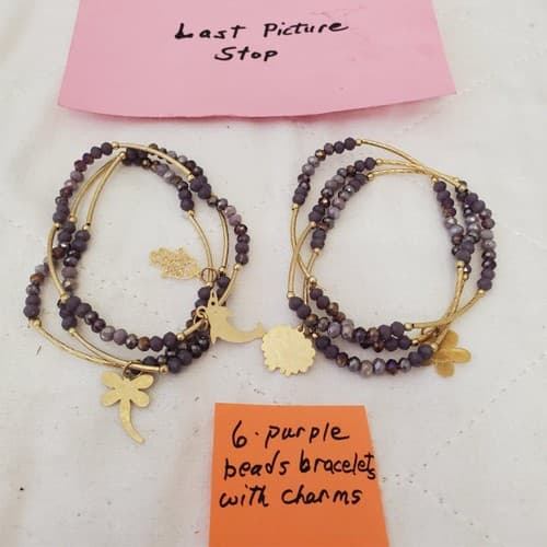 Lot of 6 Purple Beads Bracelet with Charms - Thumbnail 5