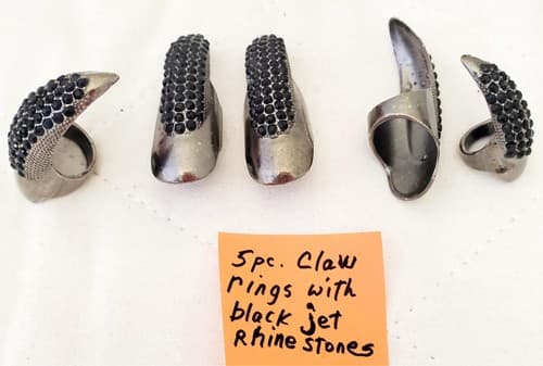 Set of 5 Claw Nail Rings with Jet Black Punk Crystal Rhinestone - Thumbnail 2