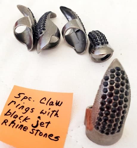 Set of 5 Claw Nail Rings with Jet Black Punk Crystal Rhinestone - Thumbnail 4