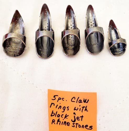 Set of 5 Claw Nail Rings with Jet Black Punk Crystal Rhinestone - Thumbnail 3