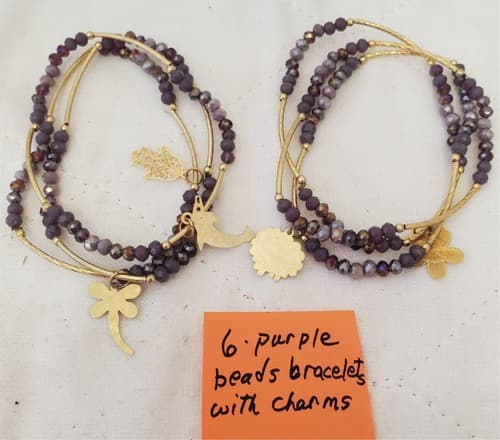 Lot of 6 Purple Beads Bracelet with Charms - Thumbnail 4