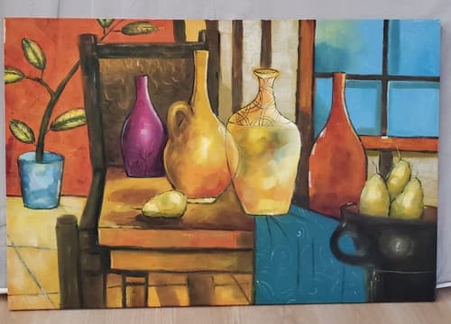 Antique Large Art Prints Beautiful Colorful Vases Painting Wall Decor 24 x 36 - Image 1