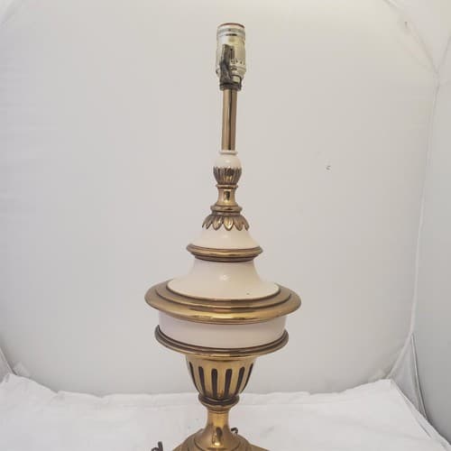 Vintage Stiffel Solid Brass Urn Trophy Ivory Enamel Lamp K - Thumbnail 6