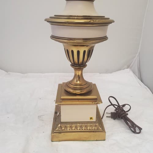 Vintage Stiffel Solid Brass Urn Trophy Ivory Enamel Lamp K - Thumbnail 3
