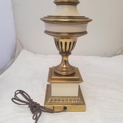 Vintage Stiffel Solid Brass Urn Trophy Ivory Enamel Lamp K - Thumbnail 7