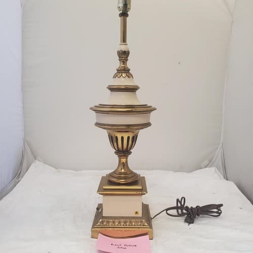 Vintage Stiffel Solid Brass Urn Trophy Ivory Enamel Lamp K - Thumbnail 9