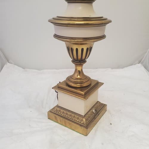 Vintage Stiffel Solid Brass Urn Trophy Ivory Enamel Lamp K - Thumbnail 5