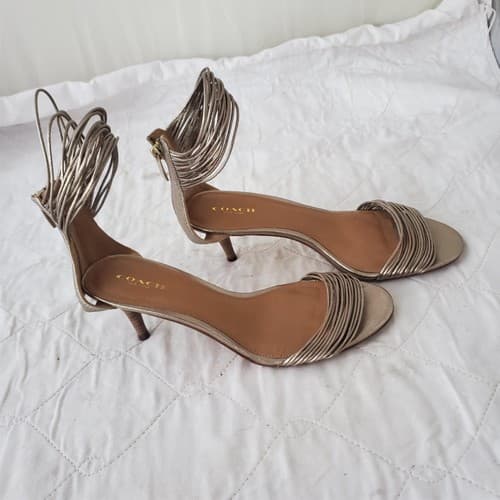 Coach Manya Size 8.5B Kitten Heel Super Soft Metallic In Napa Leather Light Gold - Thumbnail 2