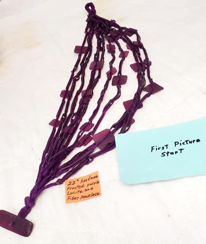 22" Hand Made Frosted Purple Lucite and Fiber Necklace - Image 1