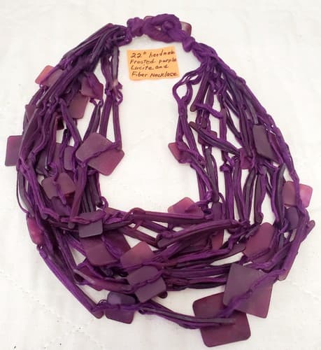 22" Hand Made Frosted Purple Lucite and Fiber Necklace - Thumbnail 4